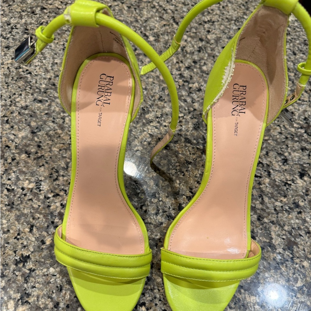 Prabal Gurung lime ankle sandals 7.5, never worn, a little damage to one spot